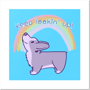 Keep Lookin' Up! (Corgi And Rainbow) Posters and Art